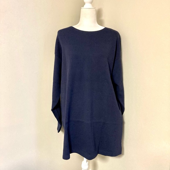 Ulla Popken Plus Size Navy Blue Waffle Textured Long Sleeve Crewneck Tun… - Picture 3 of 13